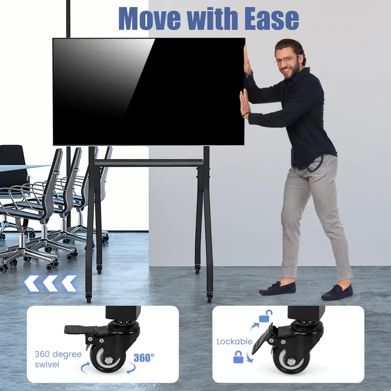Mobile TV Stand on Casters – Adjustable Rolling Cart for 43"–100" Flat or Curved TVs (Up to 110 lbs), VESA 600x400 mm Compatible