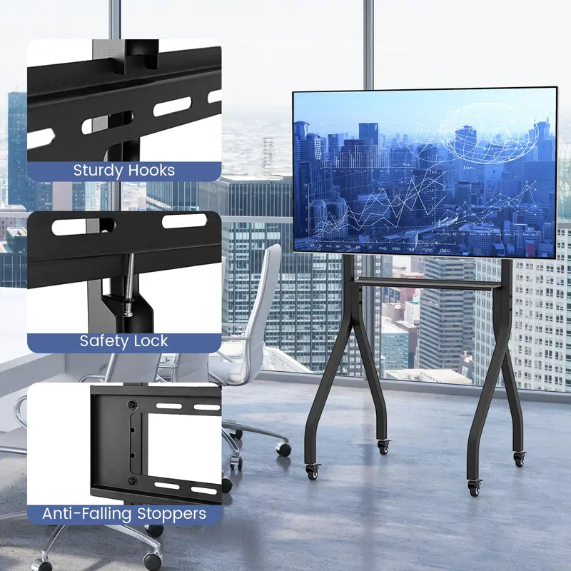 Mobile TV Stand on Casters – Adjustable Rolling Cart for 43"–100" Flat or Curved TVs (Up to 110 lbs), VESA 600x400 mm Compatible