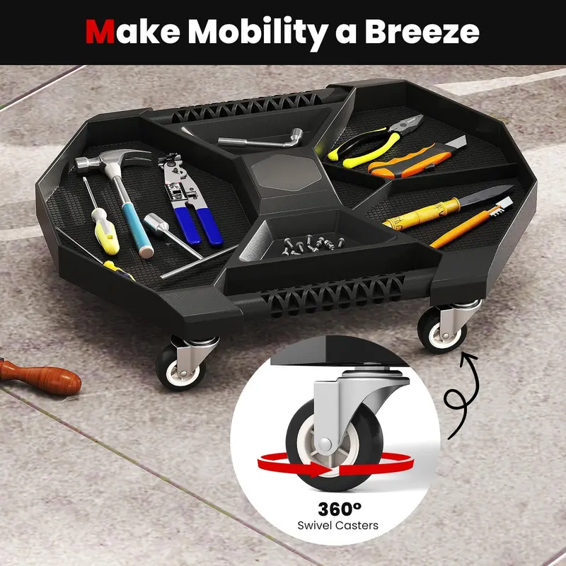 Mobile Workshop Caddy Tray with Four Locking Swivel Casters