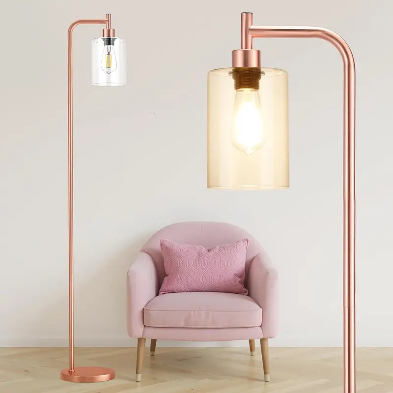 Modern Black Floor Lamp – Sleek Glass Shade with Integrated LED Bulb