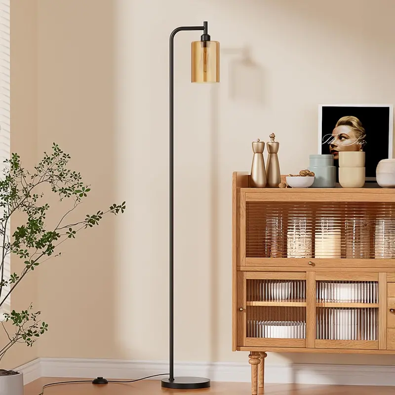 Modern Black Floor Lamp – Sleek Glass Shade with Integrated LED Bulb