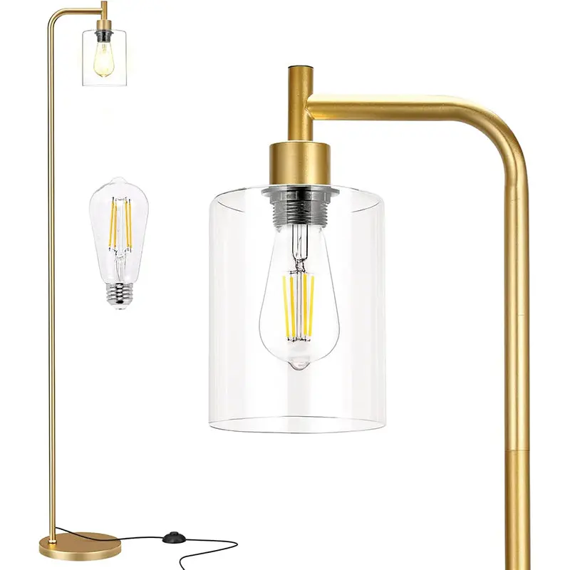 Modern Black Floor Lamp – Sleek Glass Shade with Integrated LED Bulb
