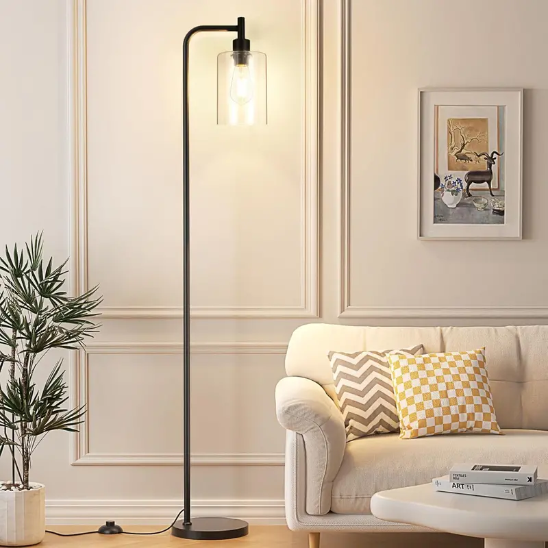 Modern Black Floor Lamp – Sleek Glass Shade with Integrated LED Bulb