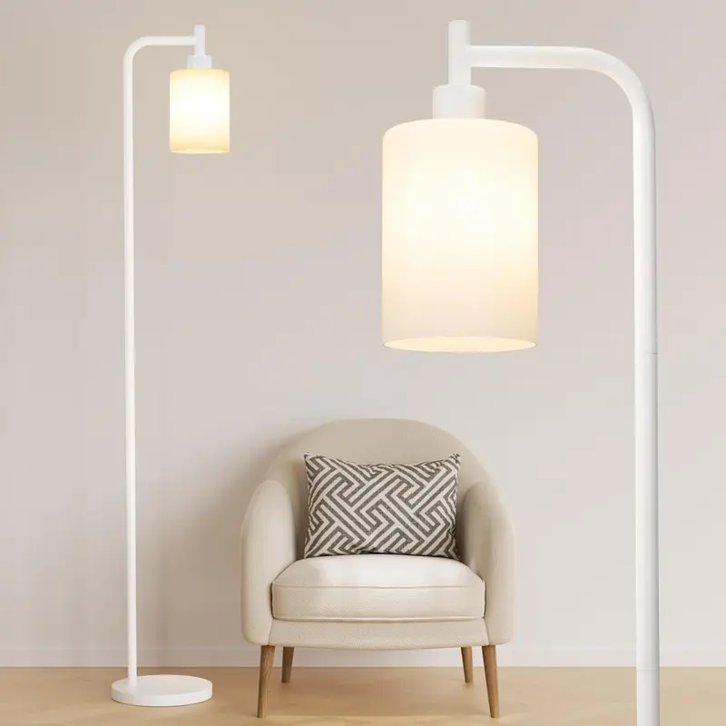 Modern Black Floor Lamp – Sleek Glass Shade with Integrated LED Bulb