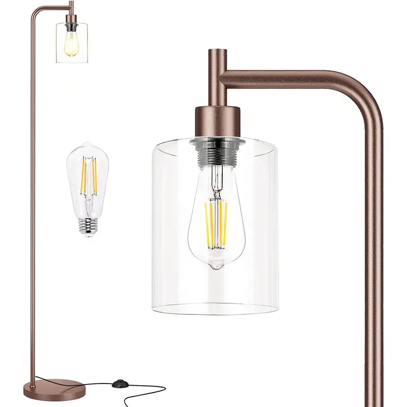 Modern Black Floor Lamp – Sleek Glass Shade with Integrated LED Bulb