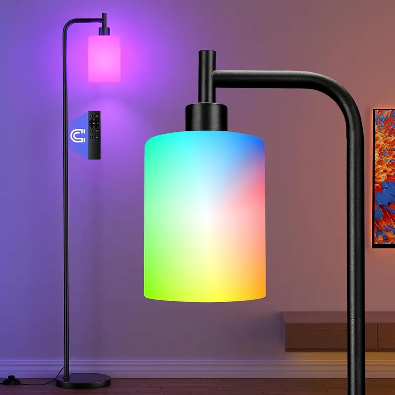 Modern Black Floor Lamp – Sleek Glass Shade with Integrated LED Bulb