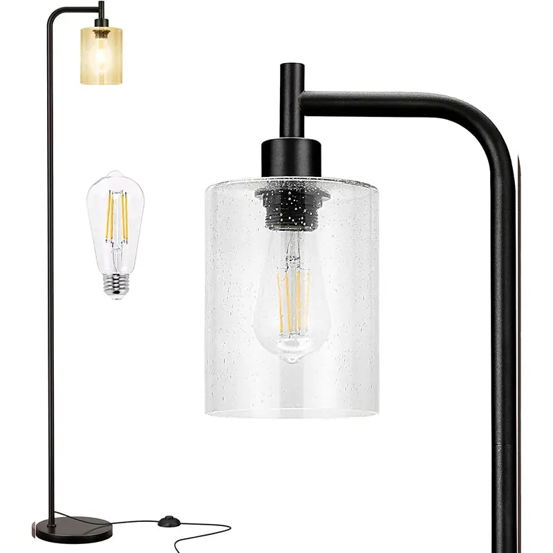 Modern Black Floor Lamp – Sleek Glass Shade with Integrated LED Bulb