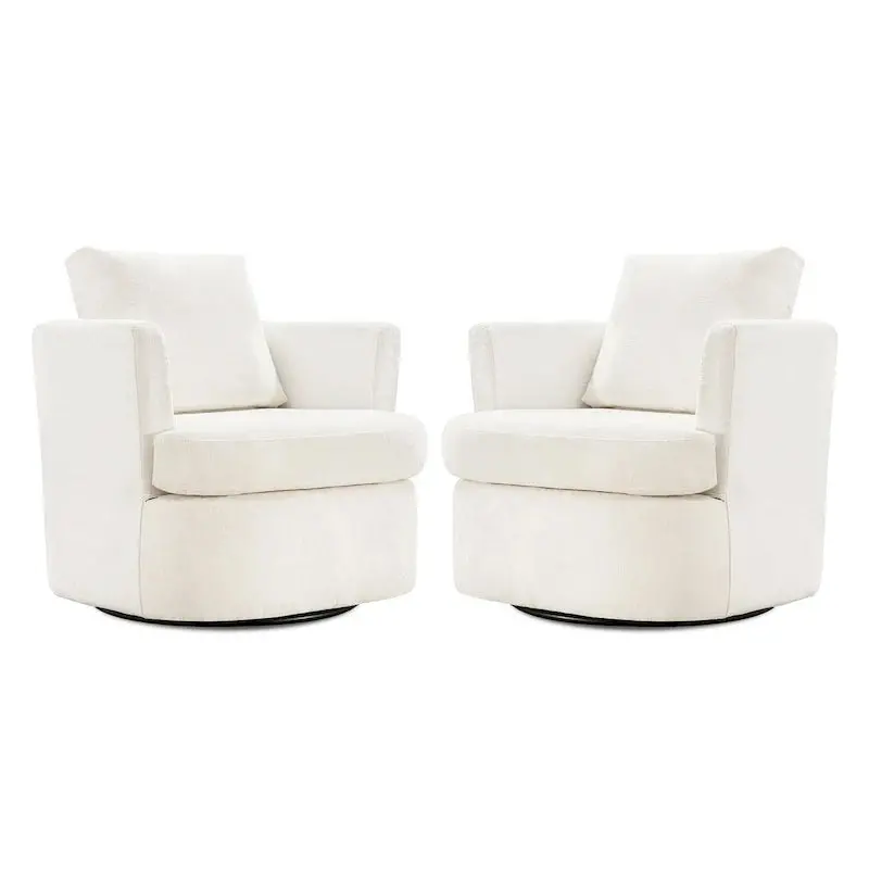 Modern Chenille Swivel Barrel Accent Chair – Rotating Armchair for Living Room or Office