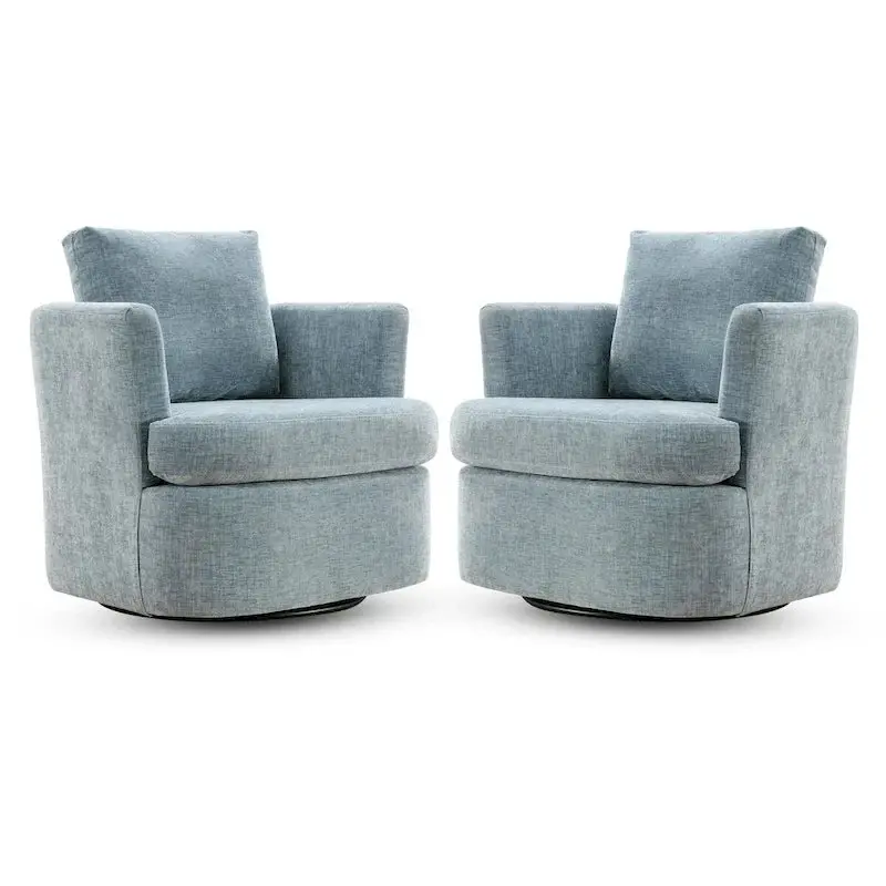 Modern Chenille Swivel Barrel Accent Chair – Rotating Armchair for Living Room or Office