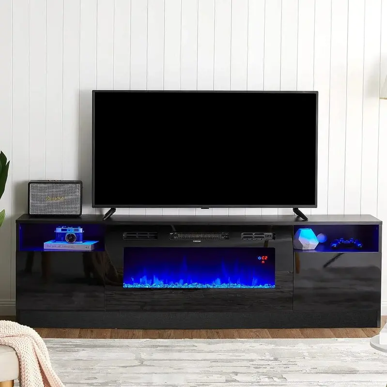 Modern Fireplace TV Stand Featuring 36" LED Electric Fireplace & Media Storage Console