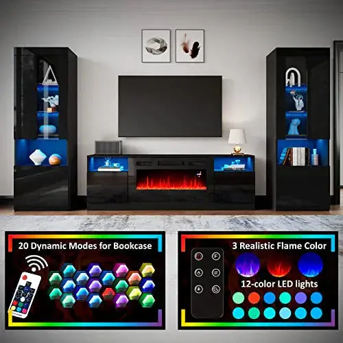 Modern Fireplace TV Stand Featuring 36" LED Electric Fireplace & Media Storage Console
