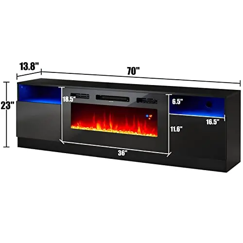 Modern Fireplace TV Stand Featuring 36" LED Electric Fireplace & Media Storage Console