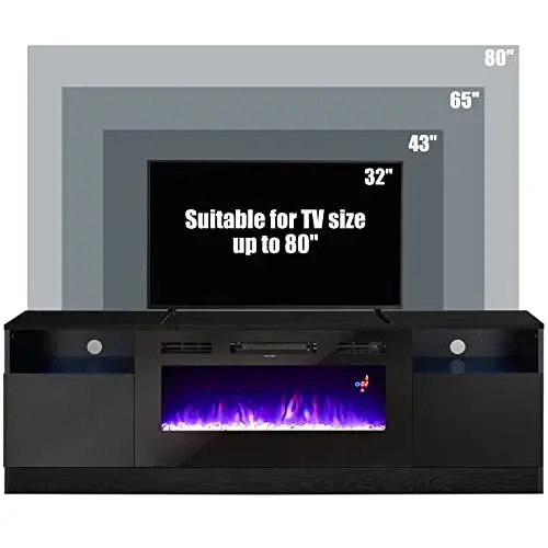 Modern Fireplace TV Stand Featuring 36" LED Electric Fireplace & Media Storage Console