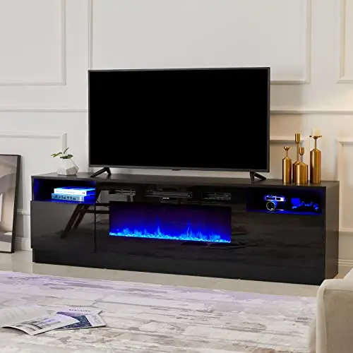 Modern Fireplace TV Stand Featuring 36" LED Electric Fireplace & Media Storage Console