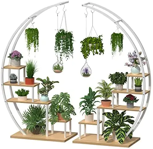 Modern Half-Moon Metal Plant Stand – Tiered Ladder Shelf for Pots (2-Pack)