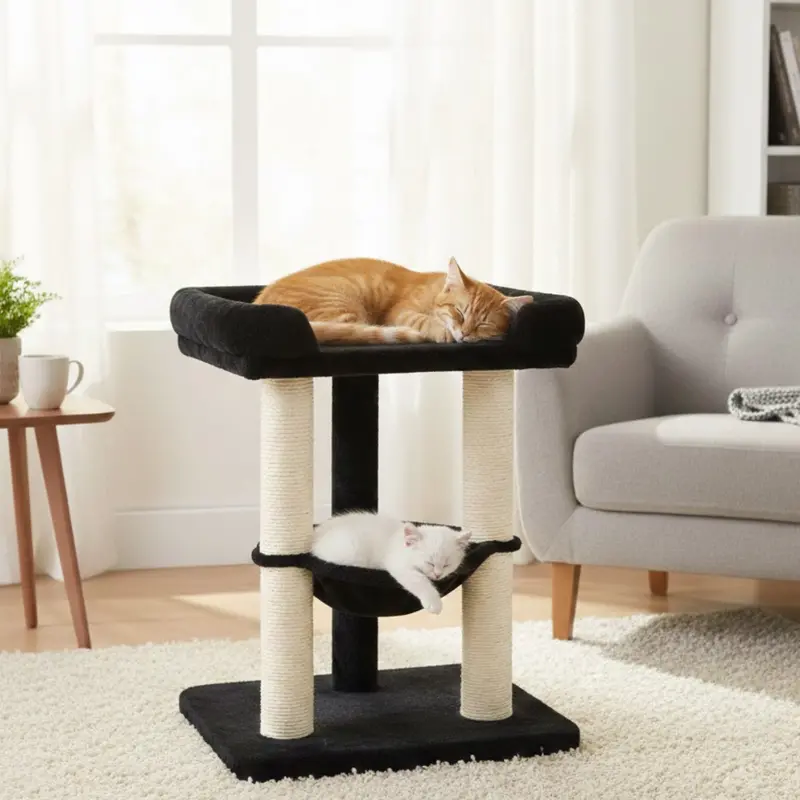 Modern Indoor Cat Tree with Hammock, Cozy Bed & Sisal-Wrapped Scratching Posts