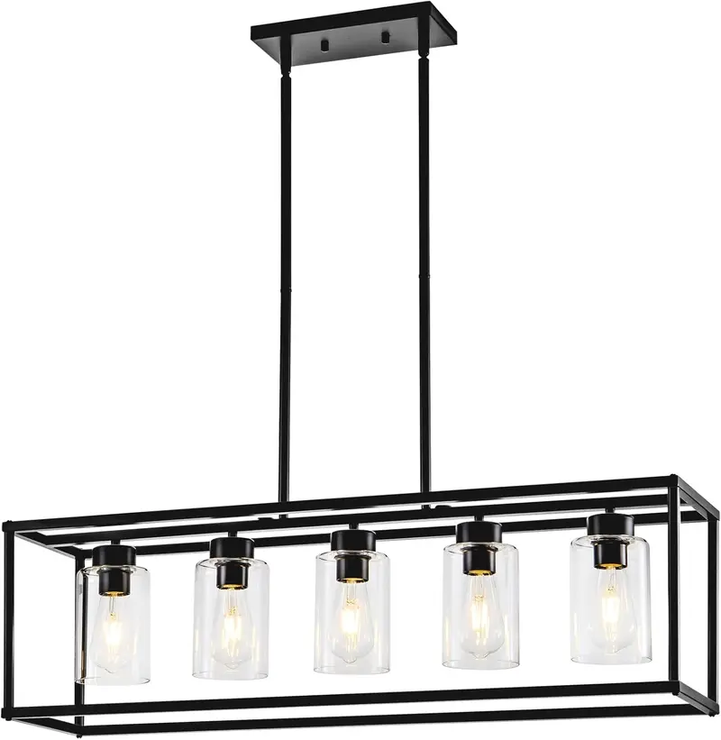 Modern Rustic Black Chandelier – Blends Contemporary Lines with Warm Wood-Inspired Textures