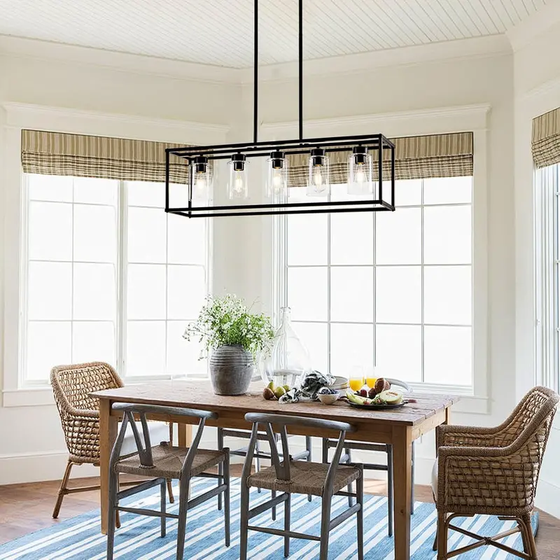 Modern Rustic Black Chandelier – Blends Contemporary Lines with Warm Wood-Inspired Textures