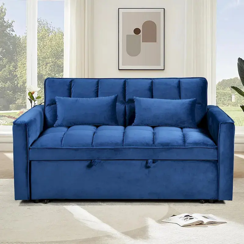 Modern Velvet Futon Loveseat – 2-Seater with Reclining Backrest & Storage Pockets