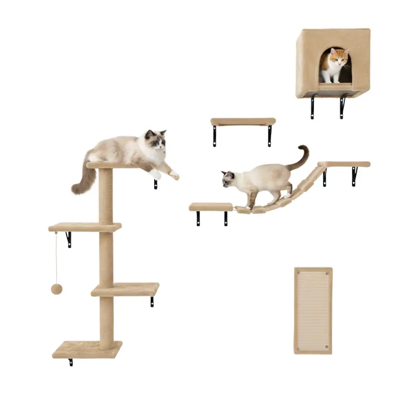 Modular Cat Wall Climber – Bridge, Steps, Condo, and Scratching Post Combo