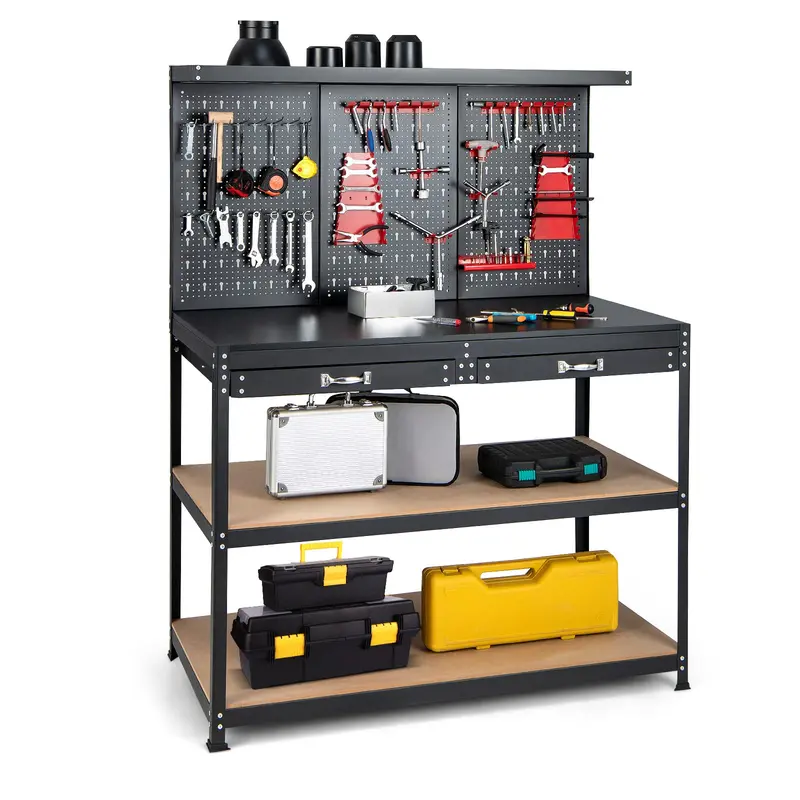 Modular Workbench with Storage, 48" x 24" Heavy-Duty Work Table Featuring Drawer, Pegboard & Accessory Hooks