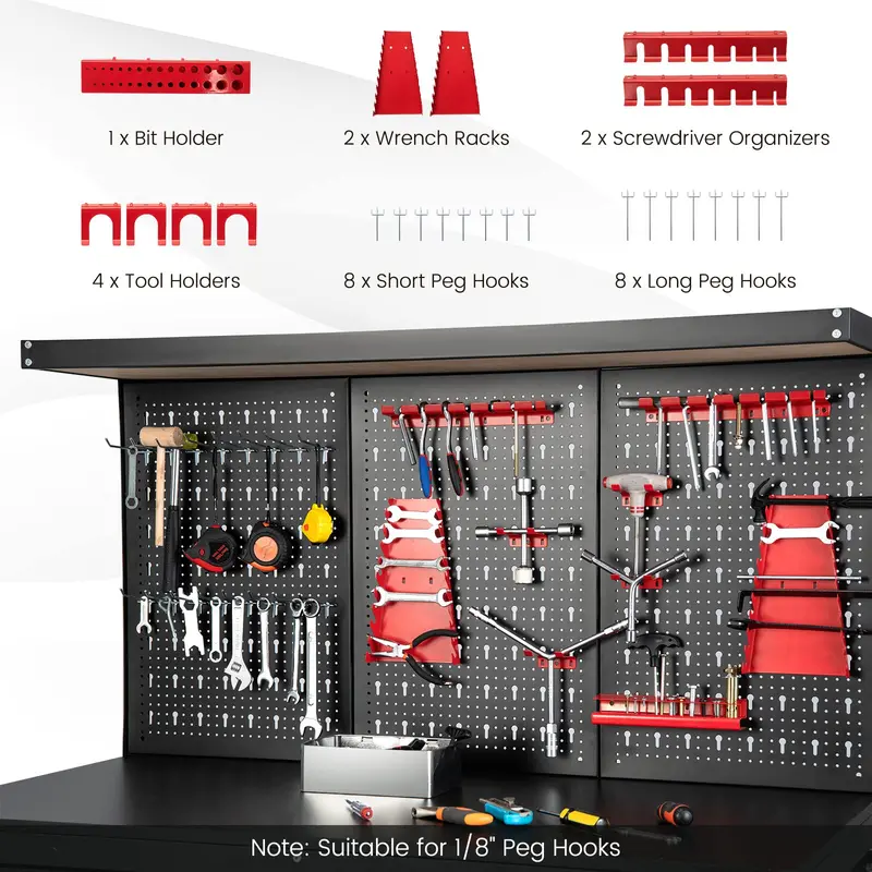 Modular Workbench with Storage, 48" x 24" Heavy-Duty Work Table Featuring Drawer, Pegboard & Accessory Hooks 2