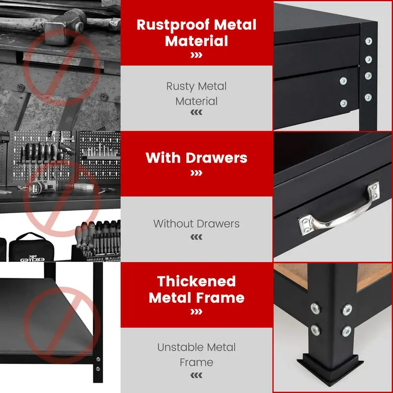 Modular Workbench with Storage, 48" x 24" Heavy-Duty Work Table Featuring Drawer, Pegboard & Accessory Hooks