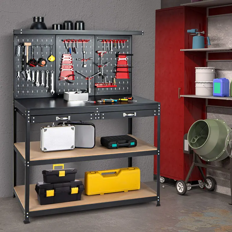 Modular Workbench with Storage, 48" x 24" Heavy-Duty Work Table Featuring Drawer, Pegboard & Accessory Hooks