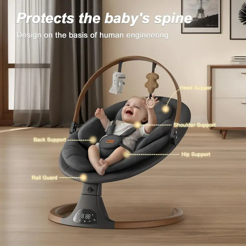 Monamii Bluetooth Baby Swing – 5-Speed Infant Rocker with Wireless Remote & Integrated Speaker 2