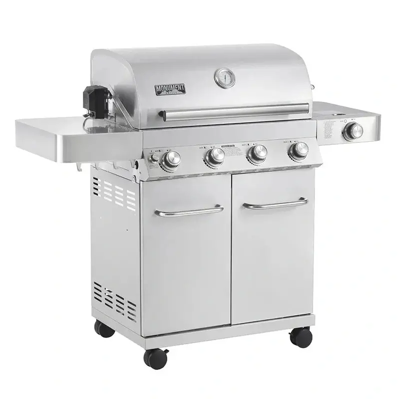 Monument Grills 4-Burner Stainless Steel Propane Gas Grill with Rotisserie Kit and Side Burner