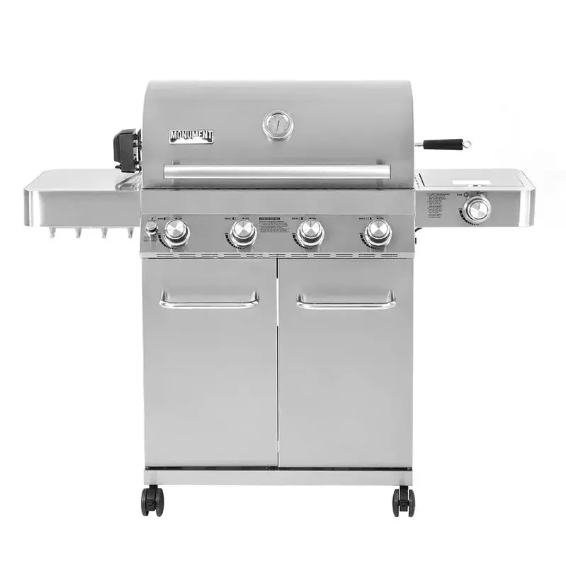Monument Grills 4-Burner Stainless Steel Propane Gas Grill with Rotisserie Kit and Side Burner