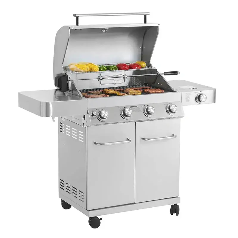 Monument Grills 4-Burner Stainless Steel Propane Gas Grill with Rotisserie Kit and Side Burner