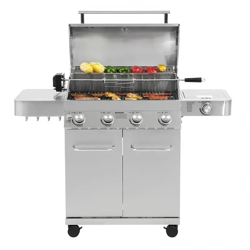 Monument Grills 4-Burner Stainless Steel Propane Gas Grill with Rotisserie Kit and Side Burner