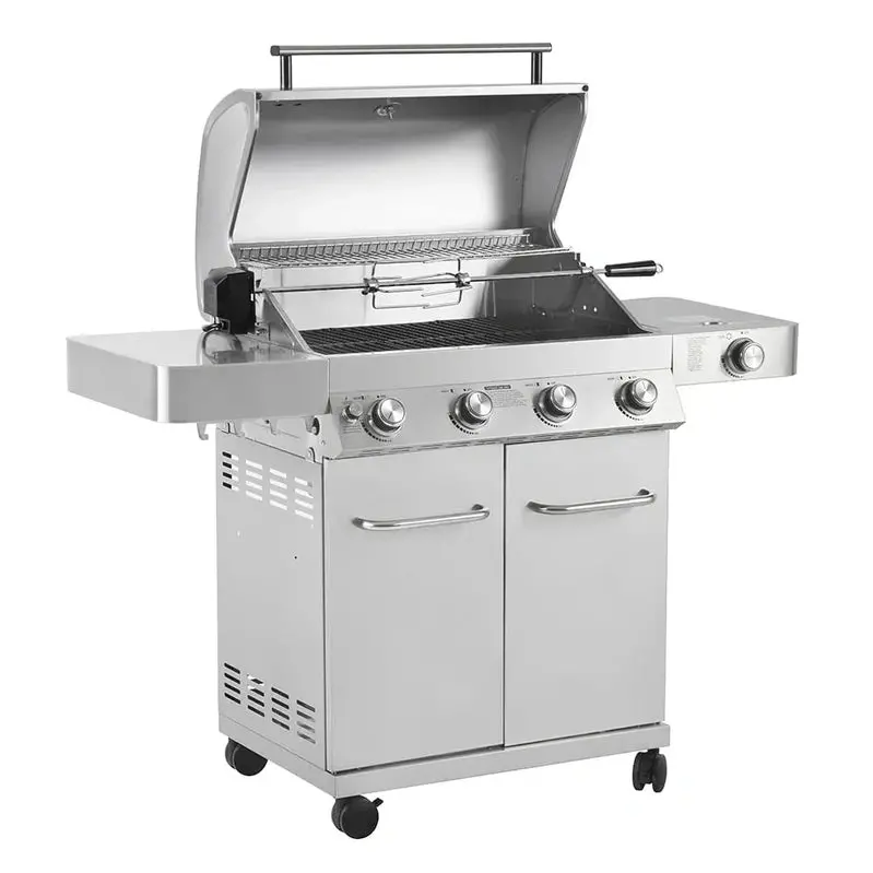 Monument Grills Premium 4-Burner Propane Grill – Stainless Steel Construction with Built-In Rotisserie