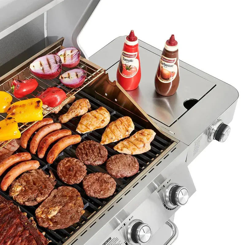 Monument Grills Premium 4-Burner Propane Grill – Stainless Steel Construction with Built-In Rotisserie