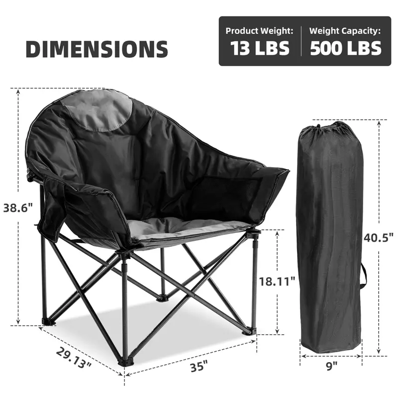 Moon Saucer Camping Chair – Extra-Large 500-Lb Capacity Foldable Seat with Cup Holder, Storage Pocket & Carry Bag 2