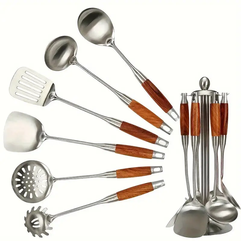 Morve 7-Piece Stainless Steel Kitchen Tool Set – Includes Storage Stand, Heat-Resistant Utensils for All Cooking Tasks 1