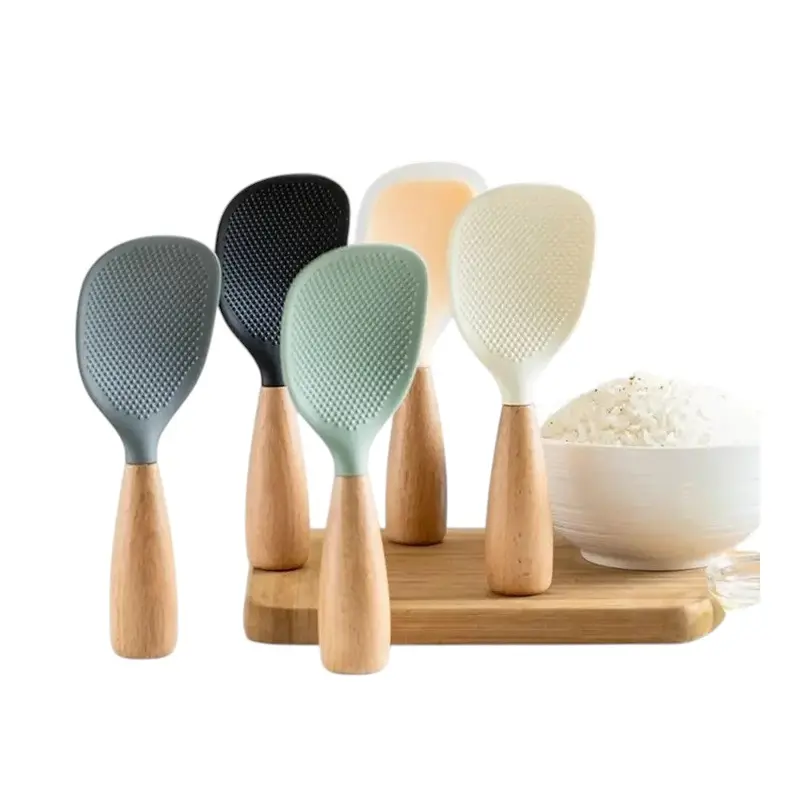 Morve Silicone Rice Spoon – Ergonomic Paddle with Natural Wood Handle, Non-Stick & Heat-Safe for Daily Cooking 1