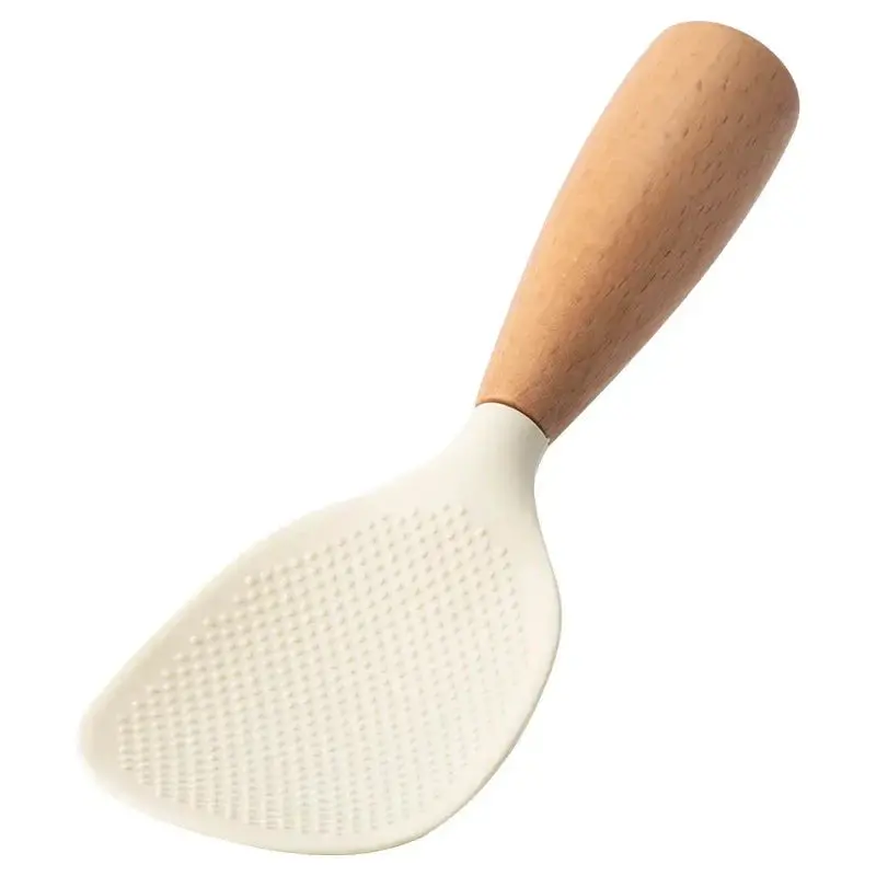 Morve Silicone Rice Spoon – Ergonomic Paddle with Natural Wood Handle, Non-Stick & Heat-Safe for Daily Cooking