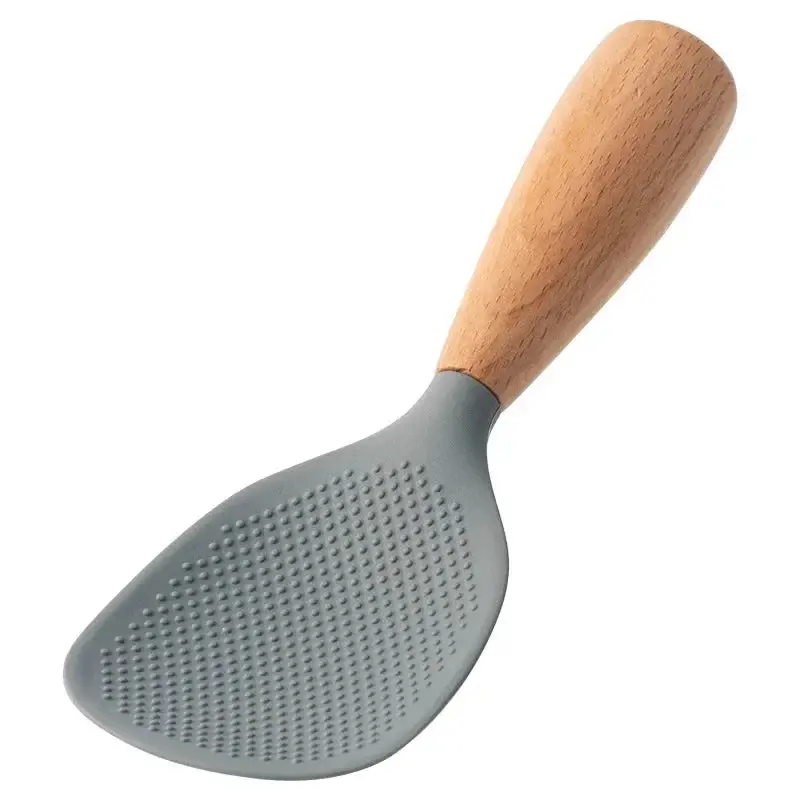 Morve Silicone Rice Spoon – Ergonomic Paddle with Natural Wood Handle, Non-Stick & Heat-Safe for Daily Cooking
