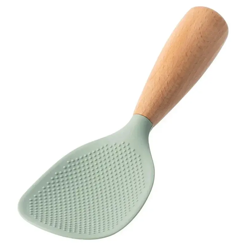 Morve Silicone Rice Spoon – Ergonomic Paddle with Natural Wood Handle, Non-Stick & Heat-Safe for Daily Cooking