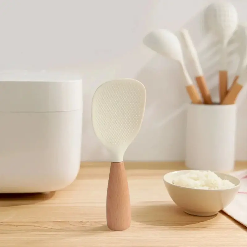 Morve Silicone Rice Spoon – Ergonomic Paddle with Natural Wood Handle, Non-Stick & Heat-Safe for Daily Cooking