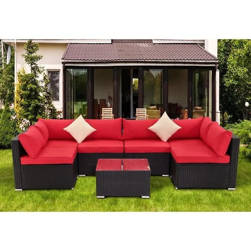 Moshannon 6-Piece Outdoor Wicker Seating Set – All-Weather Rattan Furniture with Cushioned Seats