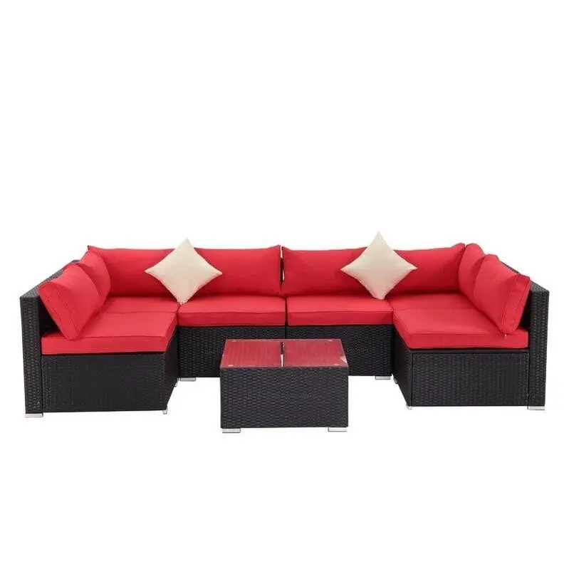 Moshannon 6-Piece Outdoor Wicker Seating Set – All-Weather Rattan Furniture with Cushioned Seats