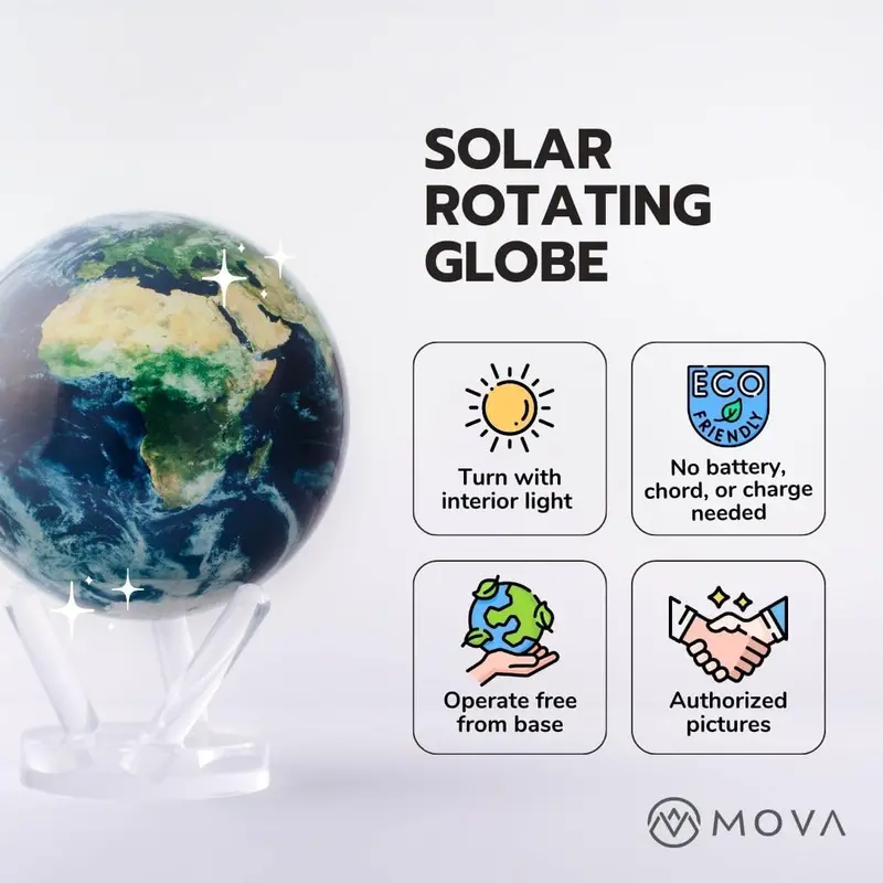 MOVA Light-Powered 4.5-Inch Self-Rotating Globe – Cloud-Finished Earth Display Model