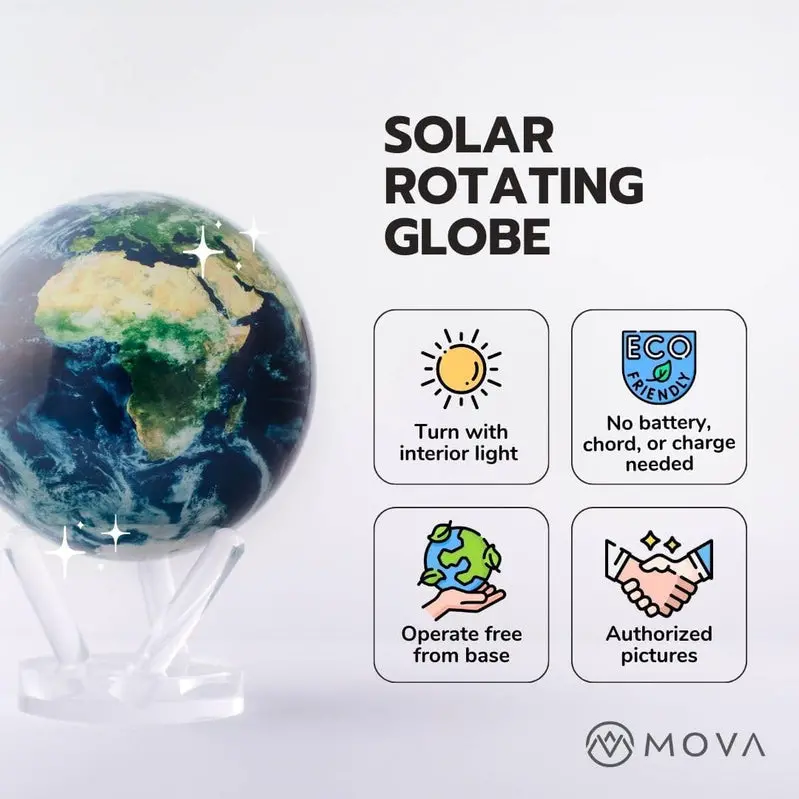 MOVA Light-Powered Self-Rotating Globe – 4.5" Diameter, Realistic Cloud Detail and Earth Visualization