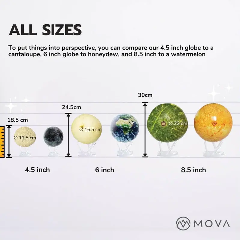 MOVA Light-Powered Self-Rotating Globe – 4.5" Diameter, Realistic Cloud Detail and Earth Visualization