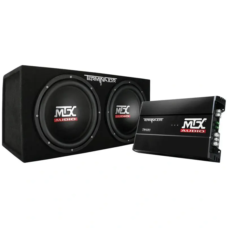 MTX 12" Dual-Voice-Coil Car Subwoofer System – Includes Enclosed Box, Amplifier, and Complete QPower Wiring Kit
