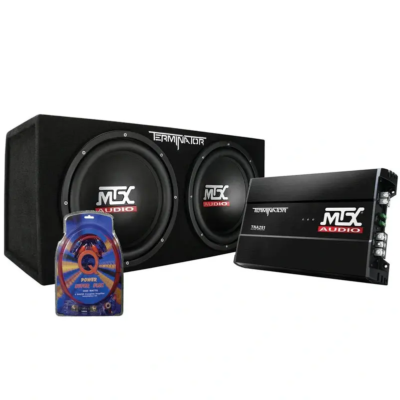 MTX Dual 12" Subwoofer Package – Pre-Loaded Enclosure, Matching Amp, and Full Installation Wiring Kit