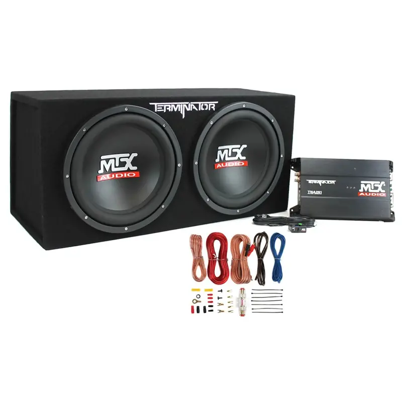 MTX ThunderForm Dual 12-Inch Car Subwoofer System – Enclosed Box with Amp and Wiring Kit